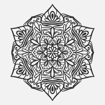 recommend clip art: Ornamental round pattern. Black outline mandala on white background. Vector illustration.