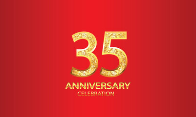 35 Year Anniversary celebration Vector Design with red background and glitter. 35th Anniversary celebration. Gold Luxury Banner of 35th Anniversary. vector illustration