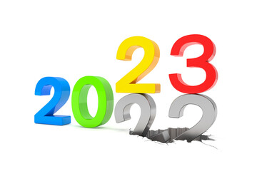 3d render of the numbers 2022 and 23 in colorful over white background.