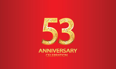 53 Year Anniversary celebration Vector Design with red background and glitter. 53rd Anniversary celebration. Gold Luxury Banner of 53rd Anniversary. vector illustration