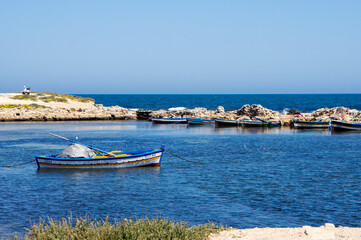 Mediterranean fishing port with traditional boats, Mahdia, Tunisia