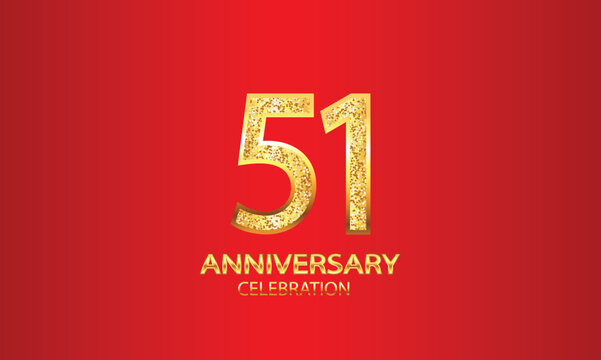 51 Year Anniversary celebration Vector Design with red background and glitter. 51st Anniversary celebration. Gold Luxury Banner of 51st Anniversary. vector illustration