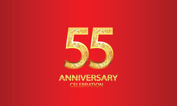 55 Year Anniversary celebration Vector Design with red background and glitter. 55th Anniversary celebration. Gold Luxury Banner of 55th Anniversary. vector illustration