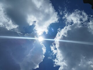 Sunbeams Clouds, Sunlight behind the clouds. Light from heaven, Believing In God, The Good Place.