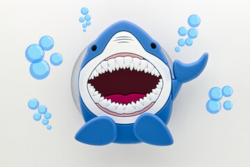 Fototapeta premium Cute shark makes bubbles isolated on white background