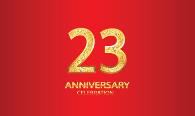 23 Year Anniversary celebration Vector Design with red background and glitter. 23rd Anniversary celebration. Gold Luxury Banner of 23rd Anniversary. vector illustration