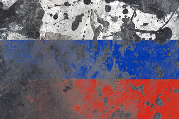 Russia flag on scratched old grunge texture background
