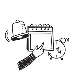 hand drawn doodle calendar reminder with clock illustration vector
