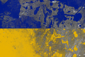 Ukraine flag on scratched old grunge texture background