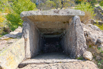 ruins of water mills on the Cofio river in Guadarrama mountains in Madrid, Spain