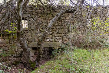 ruins of water mills on the Cofio river in Guadarrama mountains in Madrid, Spain © josevgluis