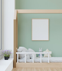 3D mockup photo frame in chidren room rendering
