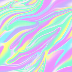 Holographic seamless pattern. The effect of flowing iridescent liquid. Psychedelic effect. Fairy tale unicorn trend background. 90s fashion..