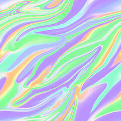 Fototapeta na wymiar Holographic seamless pattern. The effect of flowing iridescent liquid. Psychedelic effect. Fairy tale unicorn trend background. 90s fashion..