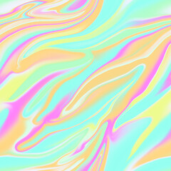 Holographic seamless pattern. The effect of flowing iridescent liquid. Psychedelic effect. Fairy tale unicorn trend background. 90s fashion..