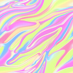 Holographic seamless pattern. The effect of flowing iridescent liquid. Psychedelic effect. Fairy tale unicorn trend background. 90s fashion..