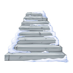 Old stone staircase covered with snow. Interior boulder for ui design. Motivation concept.