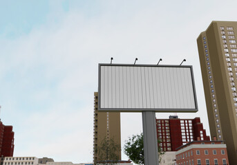 3D mockup blank flip billboard in downtown rendering