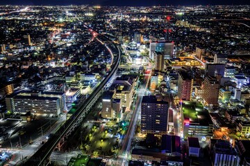 岐阜市　岐阜シティタワー43の最上階展望室から眺めた岐阜市内の夜景（大垣、滋賀方面）