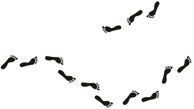 Human footprint animation. Leaving wet, dry bare foot prints on the floor from right to left. Walk loop animation, graphic motion. footage video  on white background. 4K.  Video