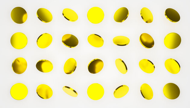 Abstract 3d-illustration of some golden coins in front ogf a white background