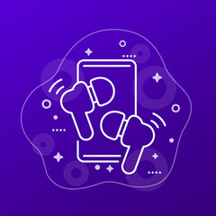 headphones connecting to a phone line icon, vector