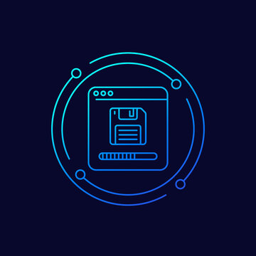 Backup Or Copy Files Icon With A Floppy Disk, Linear Design