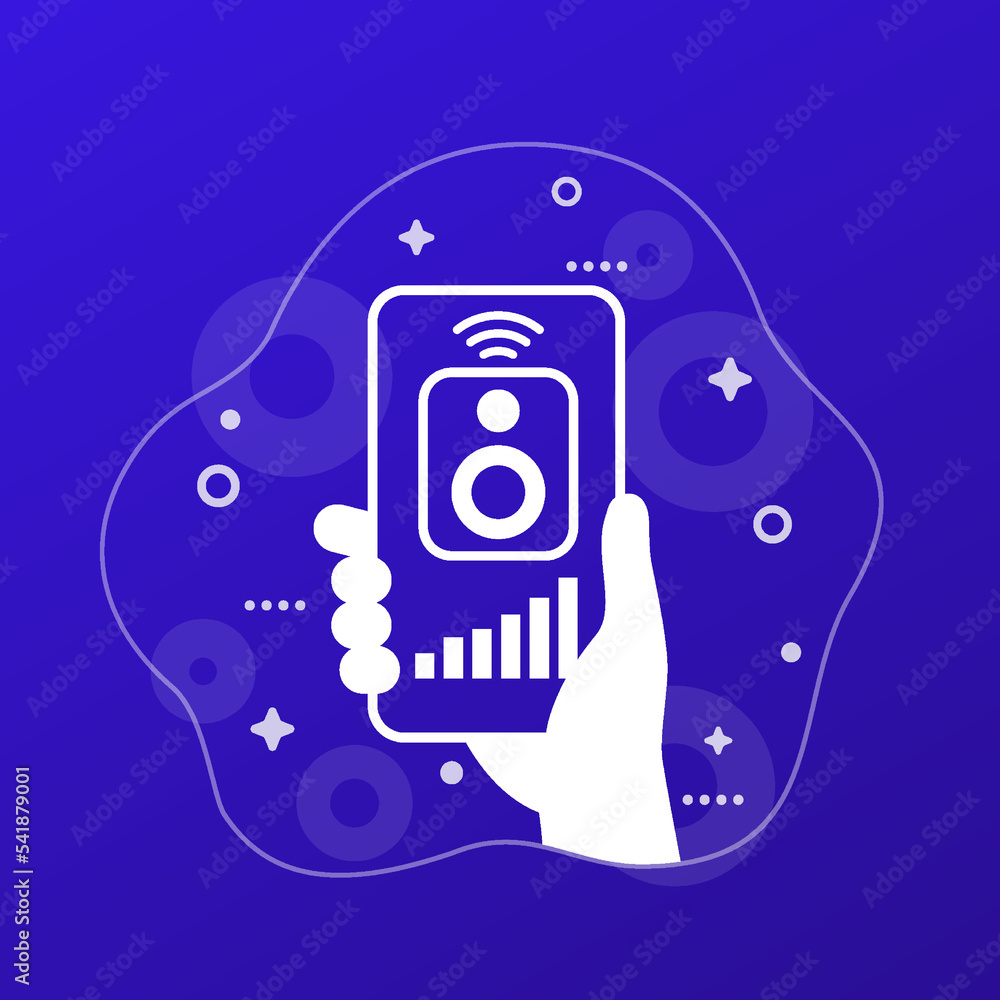 Poster smart speaker control with a phone vector icon