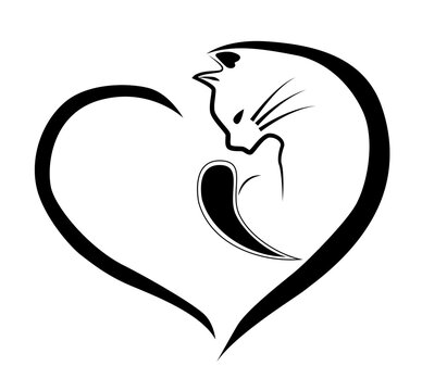 cat love whit heart in illustrator