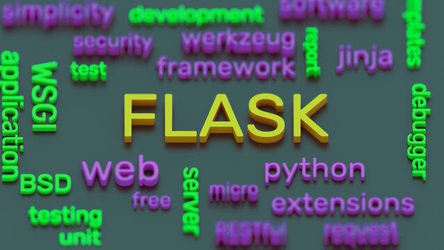 FLASK free web framework word and terms cloud 3d illustration