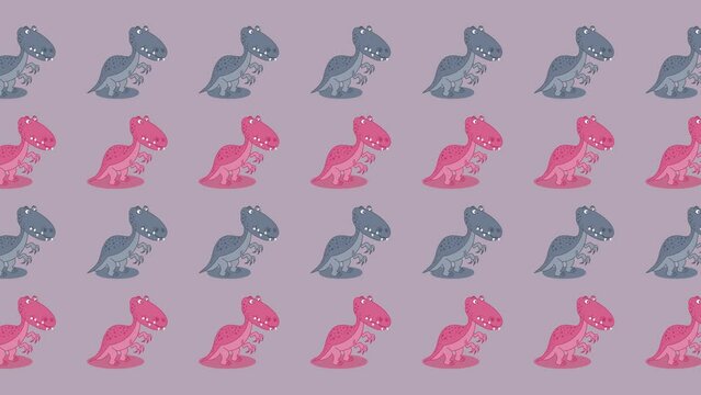 Animation of several carnivorous dinosaurs on a purple and green background - animation 