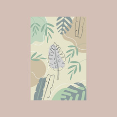 tropical leaves poster vector, aesthetic leaves background design illustration