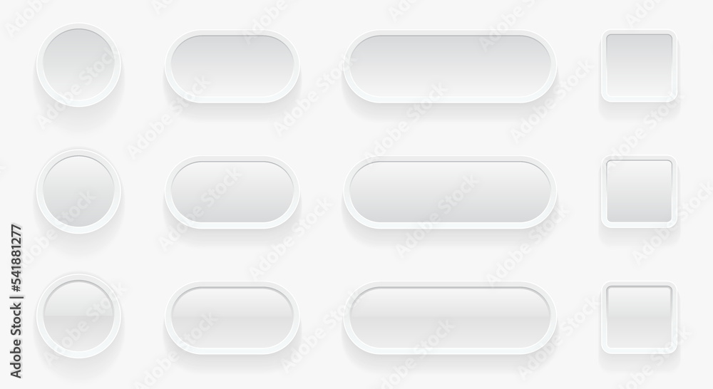 Aufkleber white buttons for user interface, simple 3d modern design for mobile, web, social media, business. w
