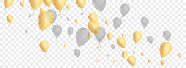 Gray Balloon Background Transparent Vector. Toy Celebrate Background. Gold Fly Surprise. Baloon Glitter Template.