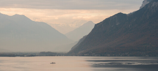 Fishing Boat by a Sunset at Lake Geneva, Switzerland