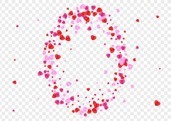 Fond Heart Background Transparent Vector. Celebration Pattern Confetti. Tender Design Texture. Pink Heart Decor Illustration. Red Cute Backdrop.