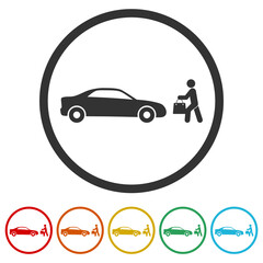 Curbside Pickup icon. Set icons in color circle buttons © sljubisa