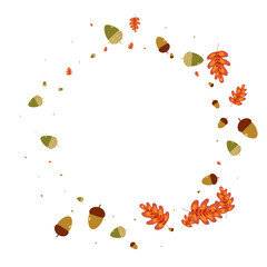Green Oak Background White Vector. Leaves Symbol Set. Gold Plant. Dry Illustration. Orange Foliage Organic.
