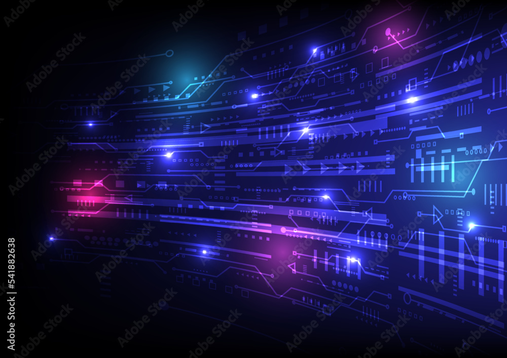 Poster high-tech circuitry abstract background that curves perspective has a glow. there are many glowing d