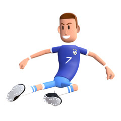 Soccer player 3D character. Football player tackle the ball 