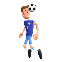 Fototapeta na wymiar Soccer player 3D character. Football player heading the ball 
