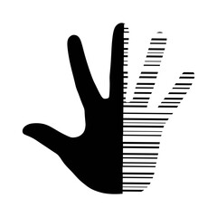 The silhouette of the palm of the hand of horizontal lines