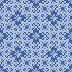 Japanese Round Flower Mosaic Vector Seamless Pattern