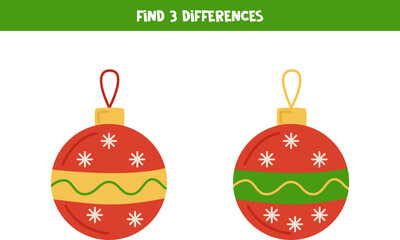 Find 3 differences between two cute Christmas balls.