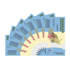 Malagasy Ariary Vector Illustration. Madagascar money set bundle banknotes. Paper money 20000 MGA. Flat style. Isolated on white background. Simple minimal design.