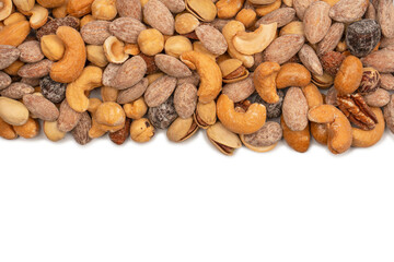 A group of almonds, pistachios, walnuts, macadamia, cashews.