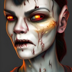 Zombie face, walking dead, undead, 3d render, illustration, zombie's head