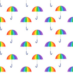 Fototapeta na wymiar Rainbow Umbrella seamless pattern on transparent background.