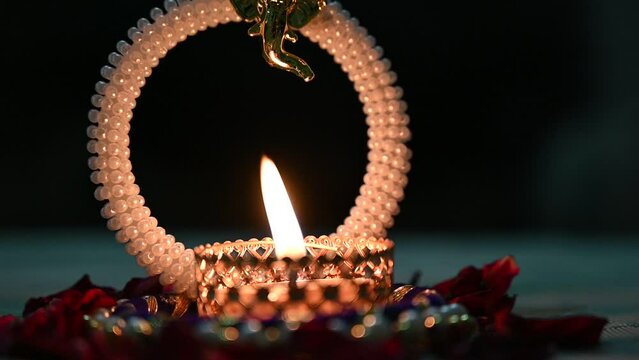 Diya decoration at an Indian house on the auspicious day of Great Indian Festival Diwali  