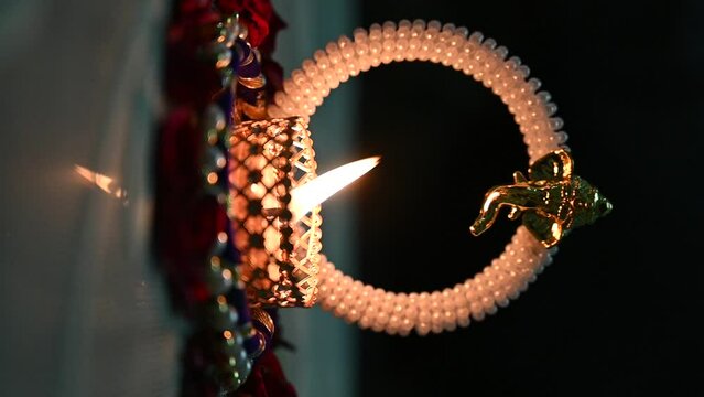 Diya decoration at an Indian house on the auspicious day of Great Indian Festival Diwali  